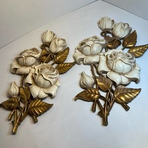 Lovely Vintage SET Of MCM 1962 Rose Floral Homco Hanging Wall Decor MADE IN USA